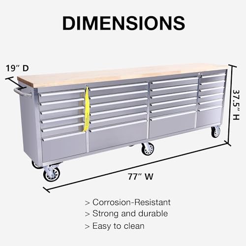 72 inch Mobile 15 Drawers Rolling Tool Chest with Wheels Lock Key Locking System Drawer Liners Stainless Steel N7971