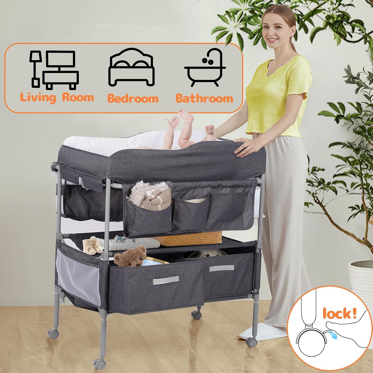 Portable Foldable Changing Table with 2 Storage Baskets I48303