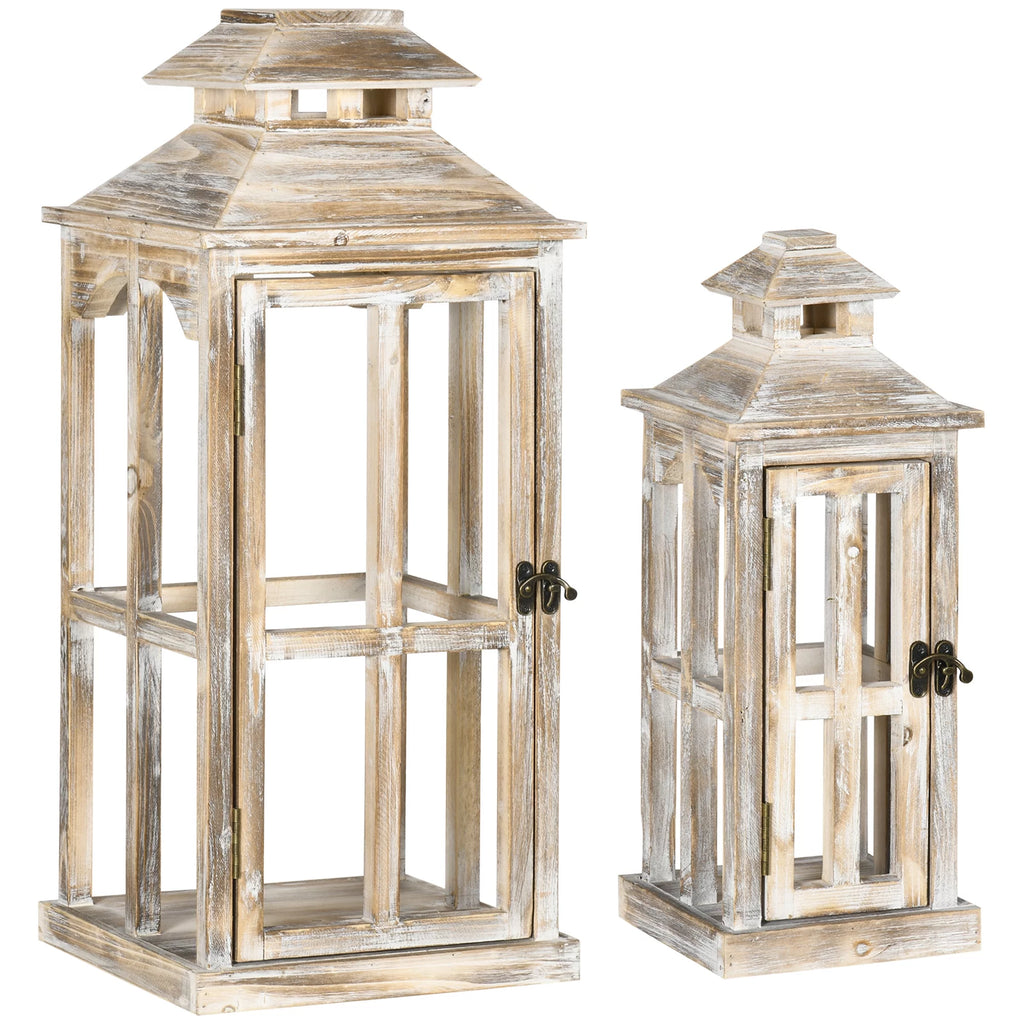 2 Pack Large Rustic Wooden Lantern Decorative, Natural B475309