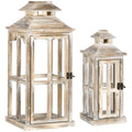 2 Pack Large Rustic Wooden Lantern Decorative, Natural B475309