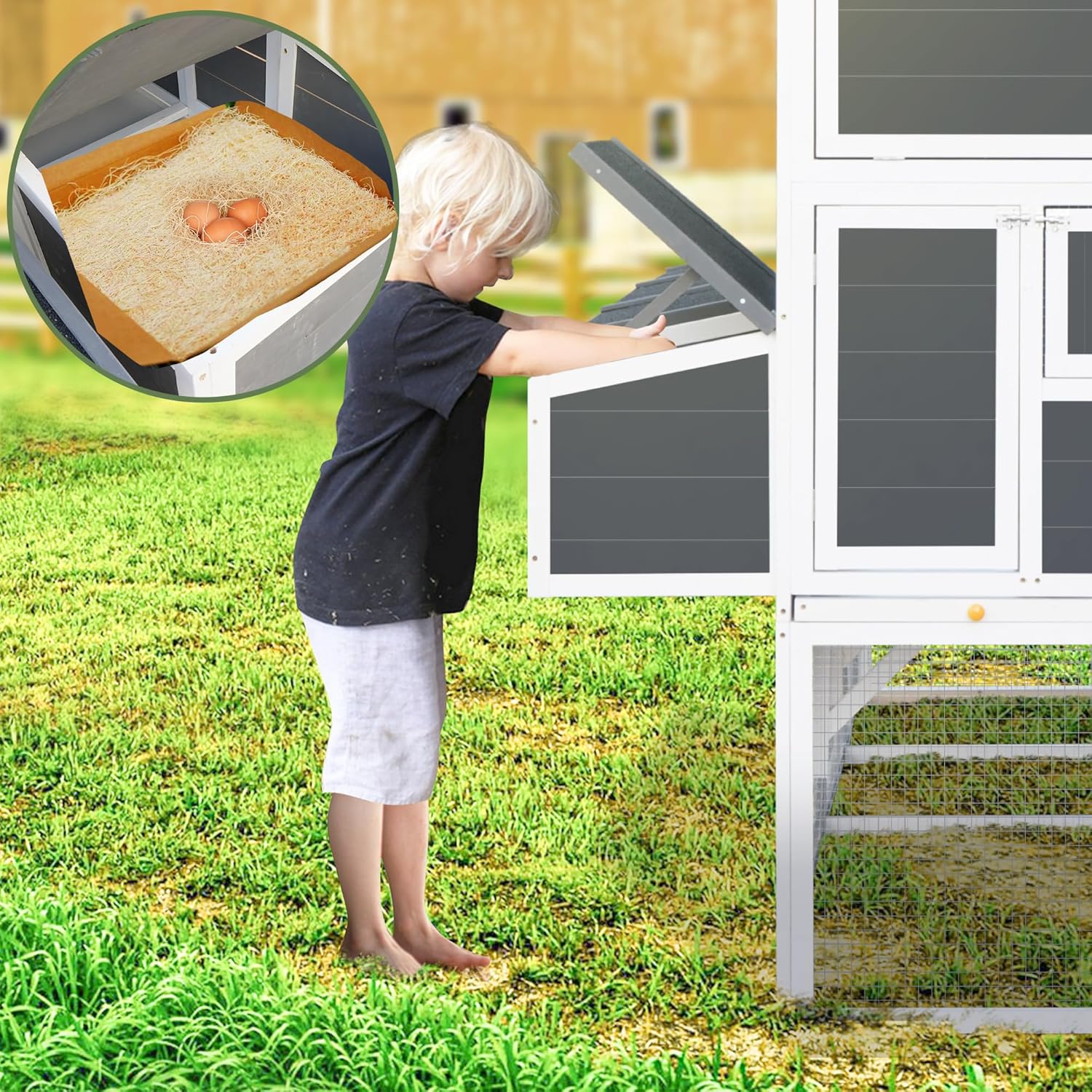 95'' Wooden Chicken Coop with 4 Nesting Box J90623
