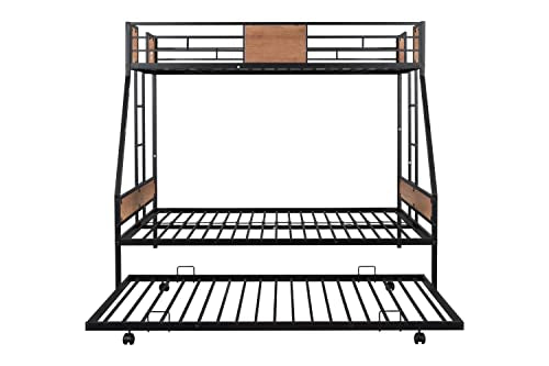 Black Twin Over Full Metal Bunk Bed Frame with Trundle X987704
