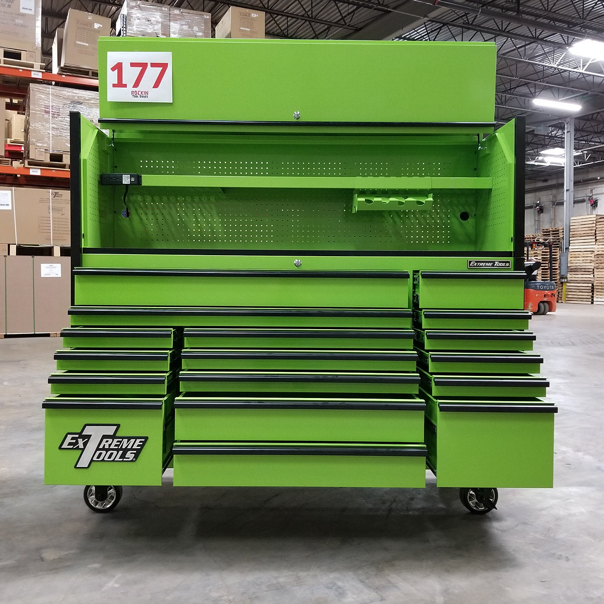 Green-Black Triple Bank Roller & Hutch Combo Toolbox V135