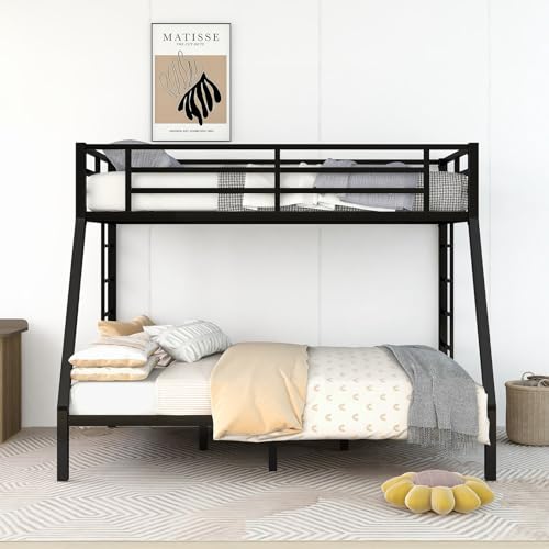 Black Full XL Over Queen Metal Bunk Bed Frame with 2 Ladder K27231