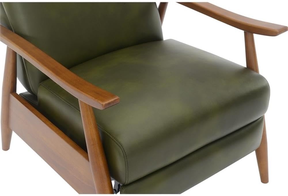 Fern Green Faux Leather Wood Arm Push Back Recliner I293