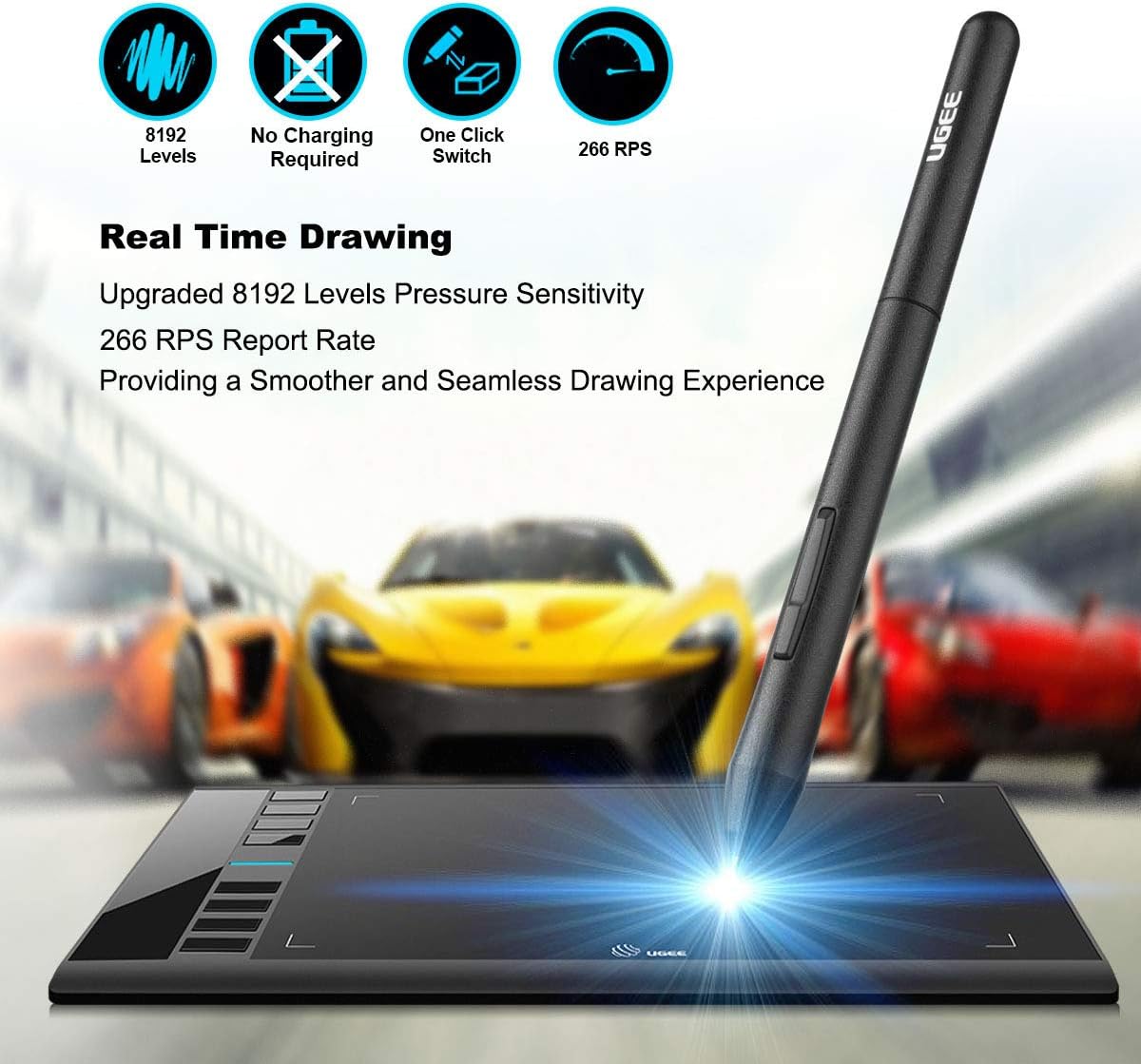 10 x 6 inch Graphics Drawing Tablet with 8 Hot Keys I719556