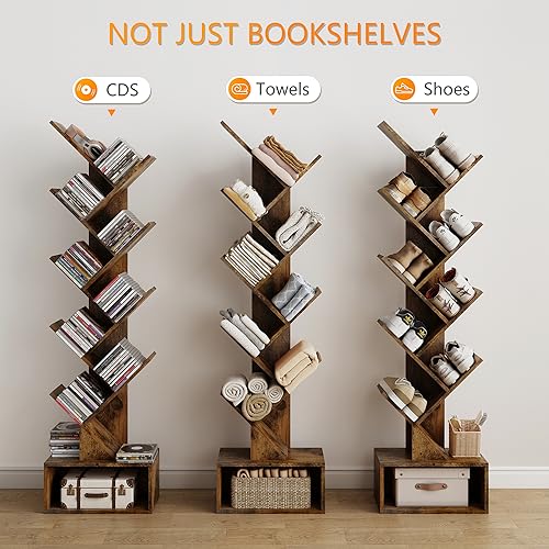 9 Tier Tree Bookshelf with Drawer, Greige F9678
