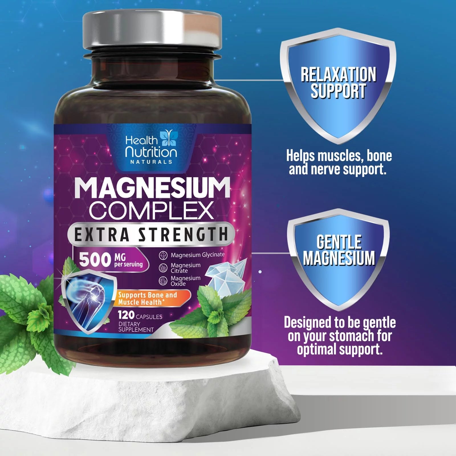 Magnesium Complex 500mg Chelated Magnesium Capsules, 120 Capsules I3635