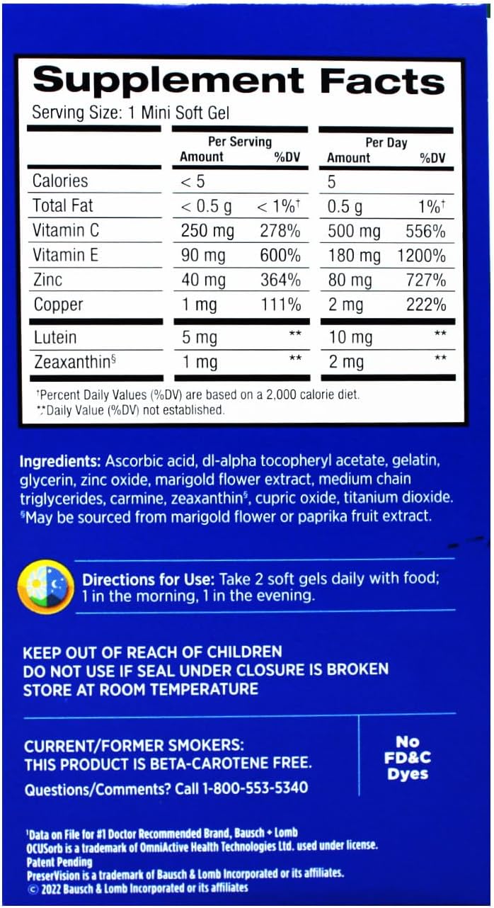 210 Softgels Eye Vitamin & Mineral Supplement G3396