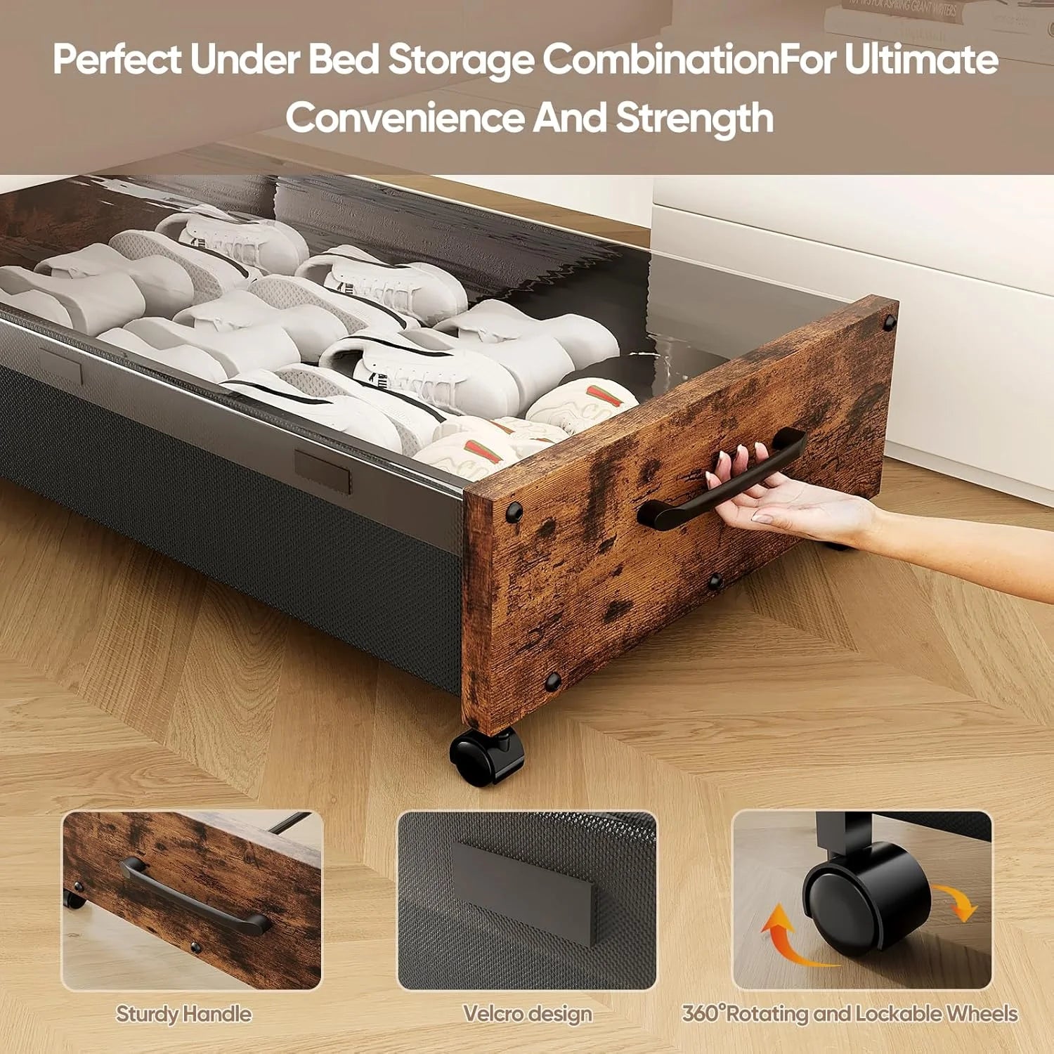 Black Wood 2 Pack Under Bed Storage with Wheels and Removable Lid J340300