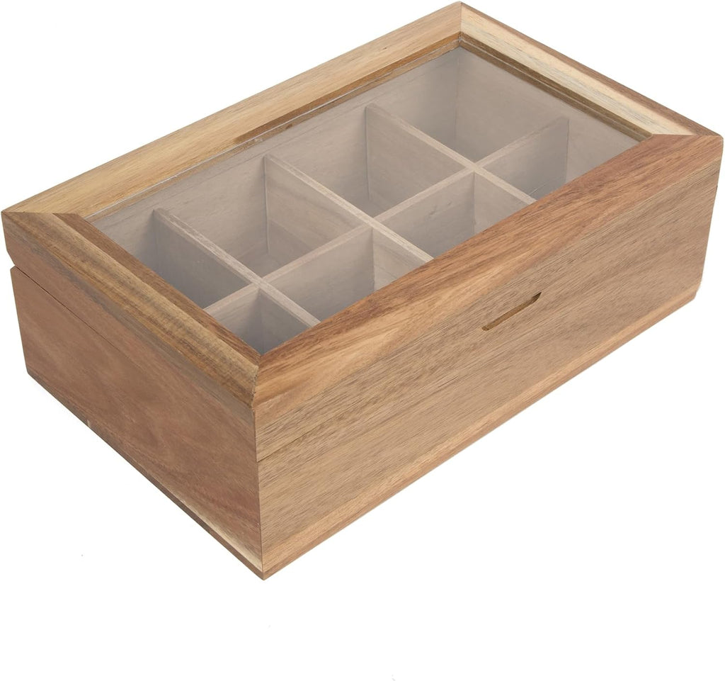 Acacia Wood Tea Bag Storage Box with Clear Acrylic Magnetic Lid C94892