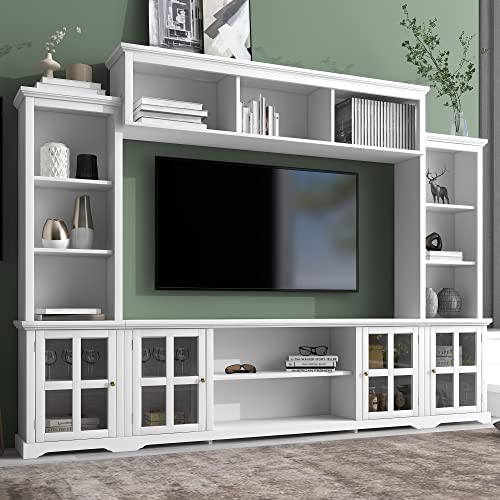 Black TV Console Table with Bookshelves and Tempered Glass Door U48585