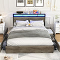 Gray Queen Size Bed Frame with 4 Storage Drawers and LED Headboard L766253