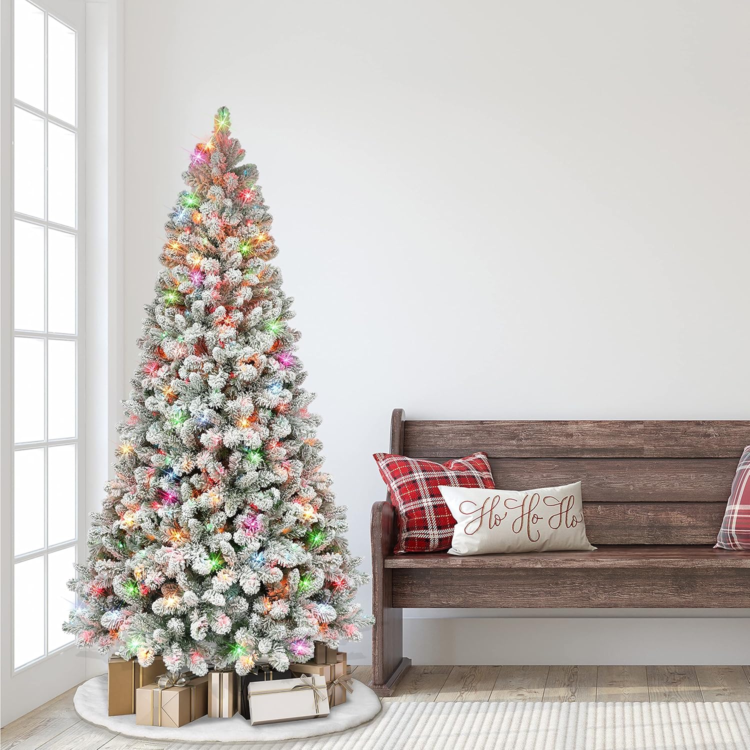 6.5 ft Pre-lit Flocked Virginia Pine Tree 787 Tips 300 UL Multi-Color Lights R855696