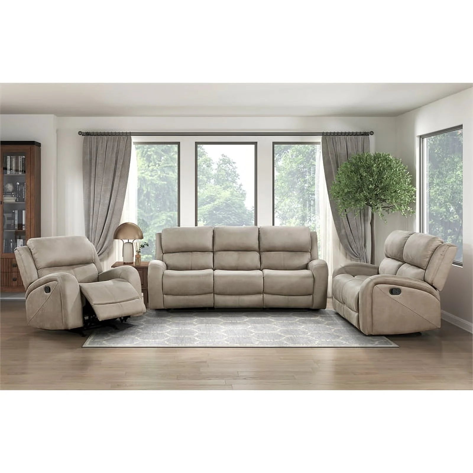 Polished Microfiber Double Reclining Sofa in Brown U4187