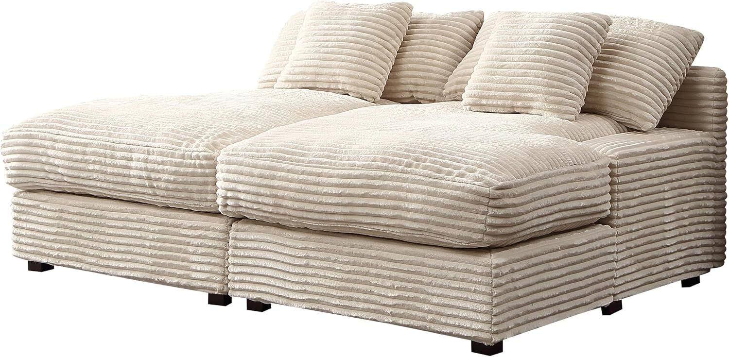 Oversized Corduroy Upholstered Chaise Lounge Sofa with Throw Pillow E505697