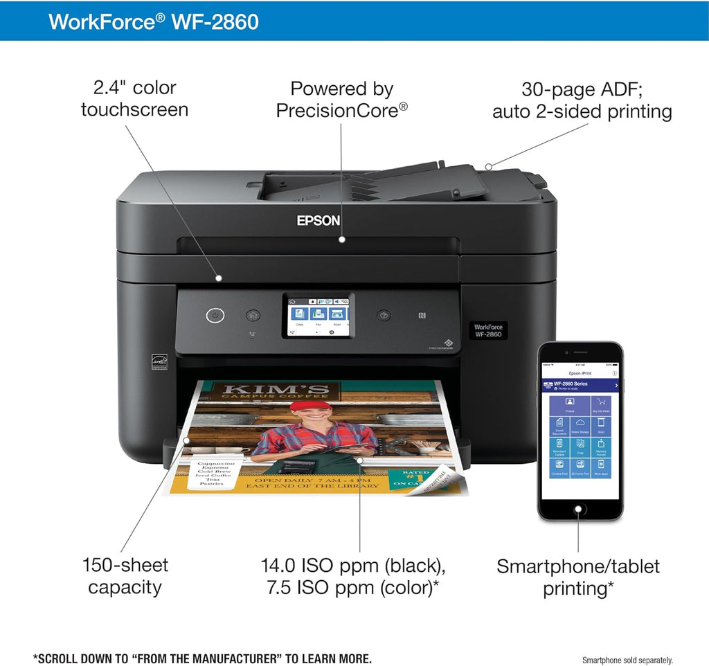 Wireless Color All-in-One Printer with Scanner, Copier, Fax J27343