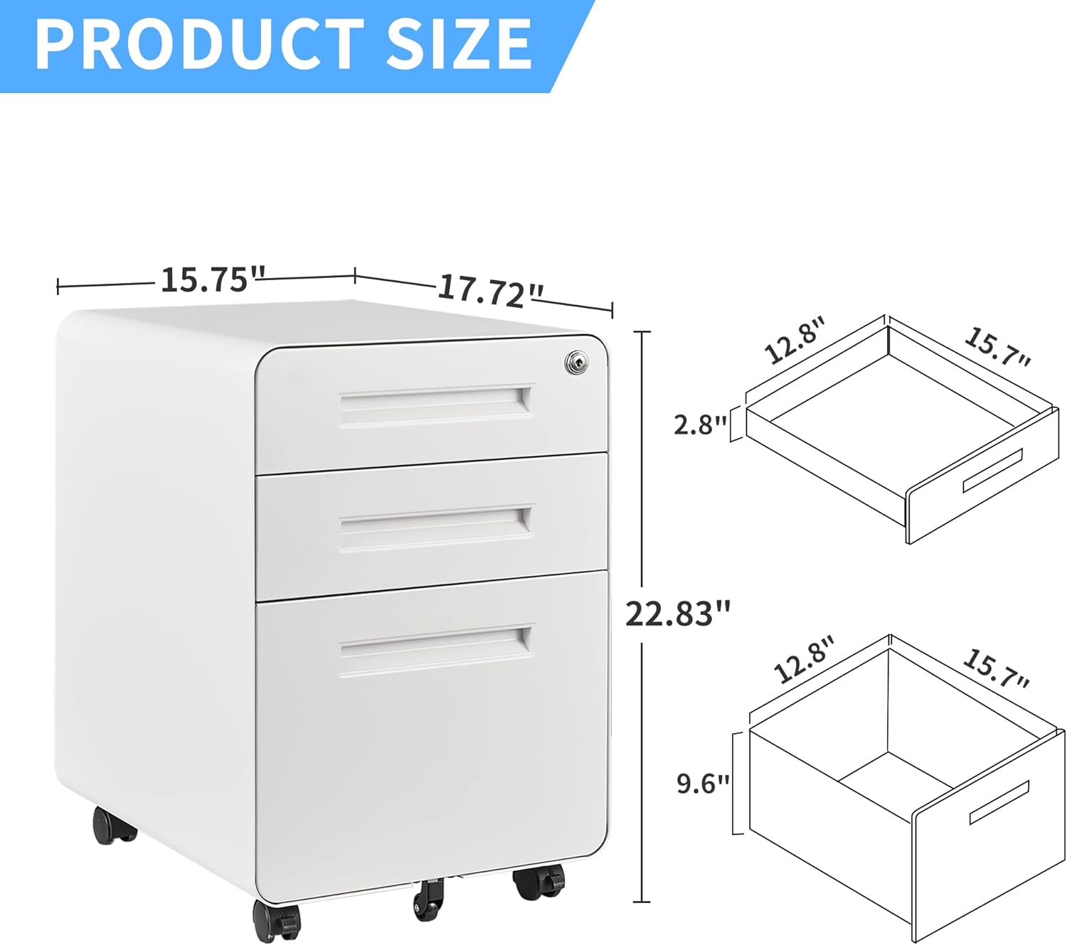 White 3 Drawer File Cabinet with Lock Q98194