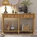 Old Pine Solid Wood Console Sofa with Two Storage Drawers and Bottom Shelf V549