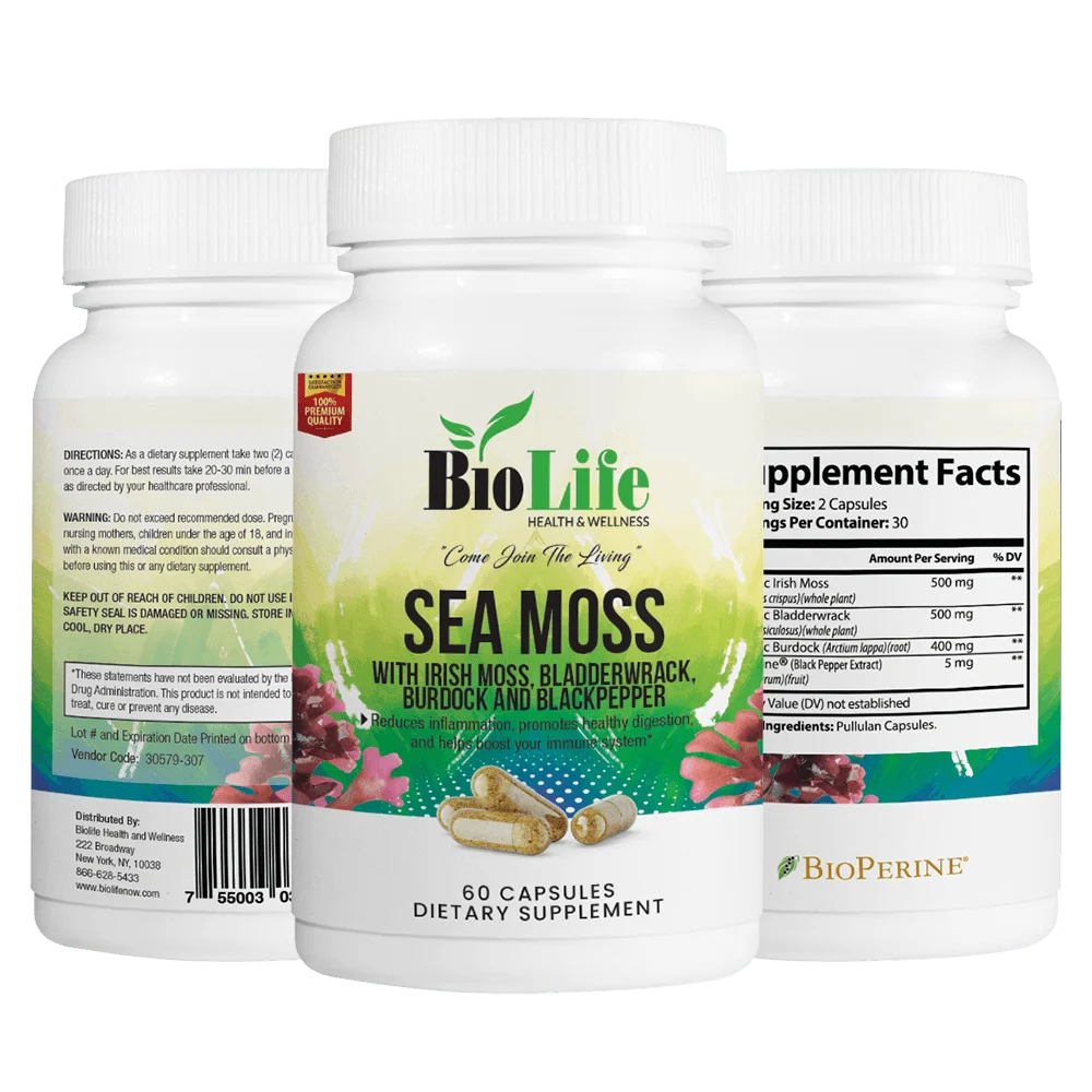 Sea Moss with Irish Moss, Bladderwrack, Burdock and Black Pepper (60 Capsules) Z346765