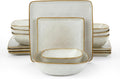 16-Piece Dinnerware Set, Square Plates and Bowls, Cappuccino White D410578