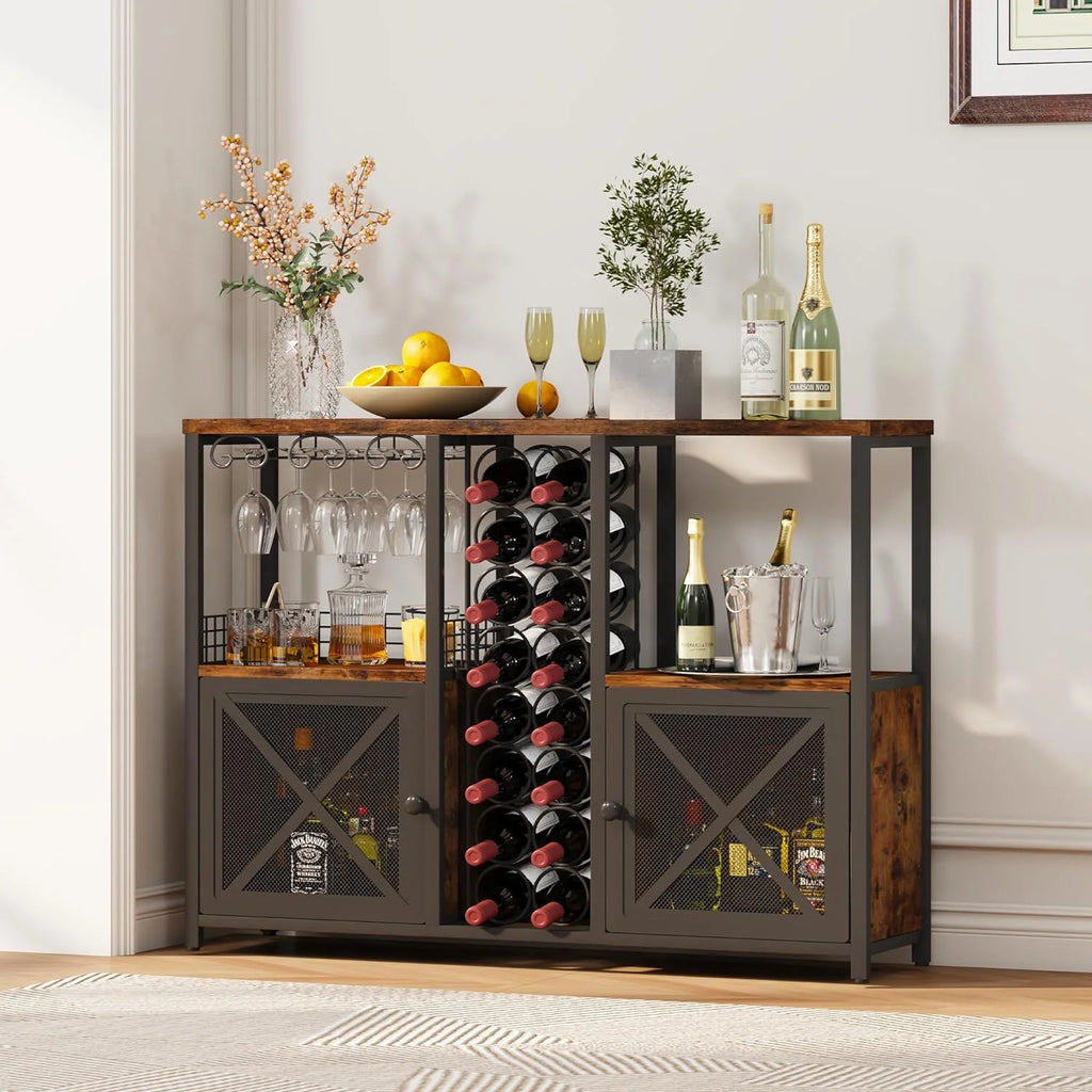Wooded Coffee Bar Cabinet with Storage Sideboard E195