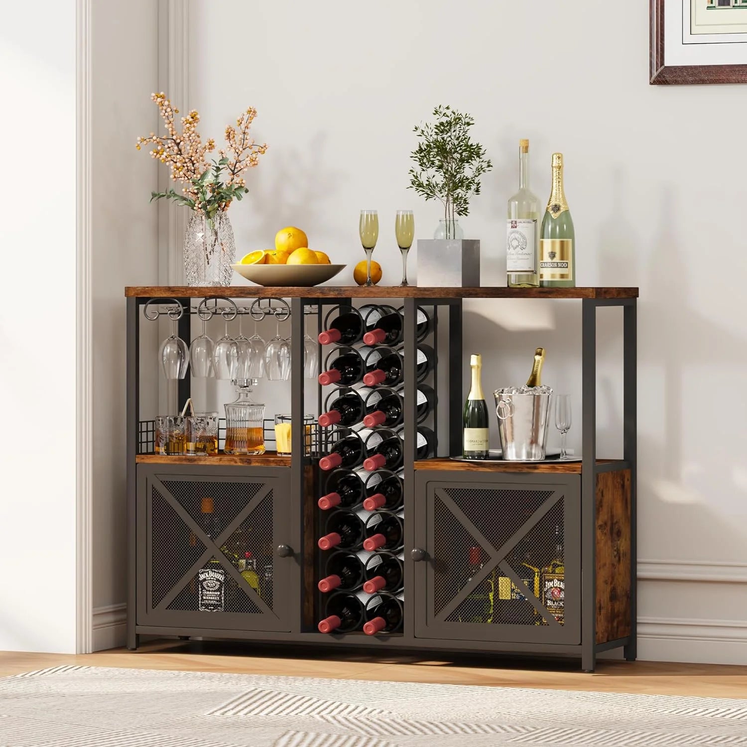 Wooded Coffee Bar Cabinet with Storage Sideboard E195