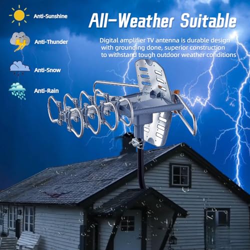 Outdoor TV Antenna, Long Range, 360° Rotation, 4K 1080P VHF UHF, with Remote and 40ft RG6 Coax Cable P8444