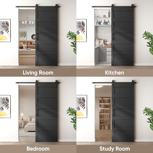 Black 36" x 84" Solid Wood Barn Door with Hardware Kit G72744