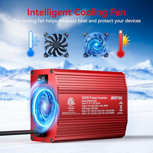 300W Car Power Inverter DC 12V to 110V AC with 30W USB-C & 18W USB-A Dual AC Outlet U2299