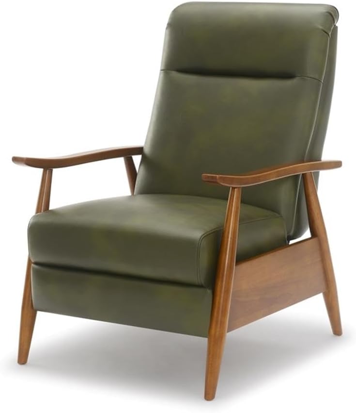 Fern Green Faux Leather Wood Arm Push Back Recliner I293
