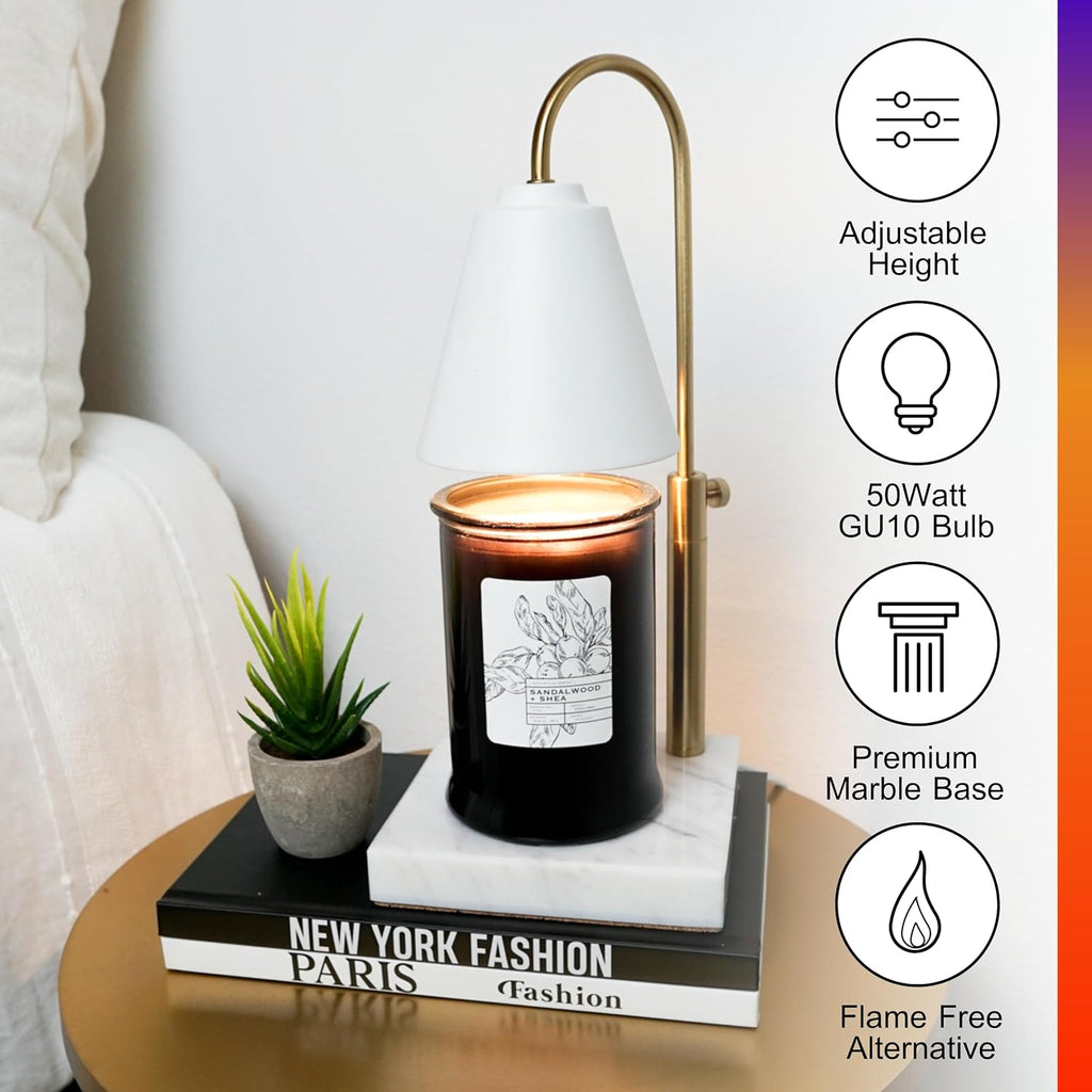 Adjustable Electric Candle Warmer with Dimmer, Marble Base, Gold Frame L6474