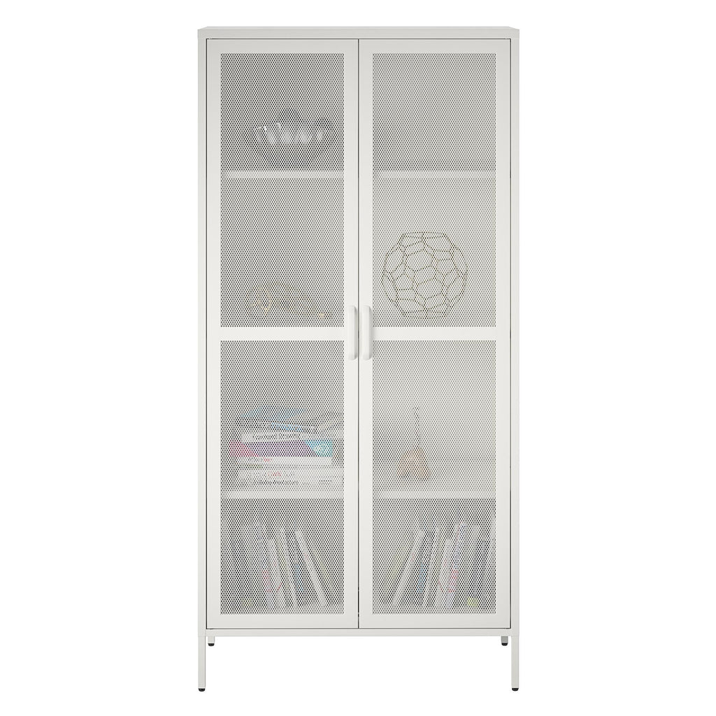 2 Door Tall Metal Locker Style Storage Cabinet with Mesh Metal Doors, Soft White V254