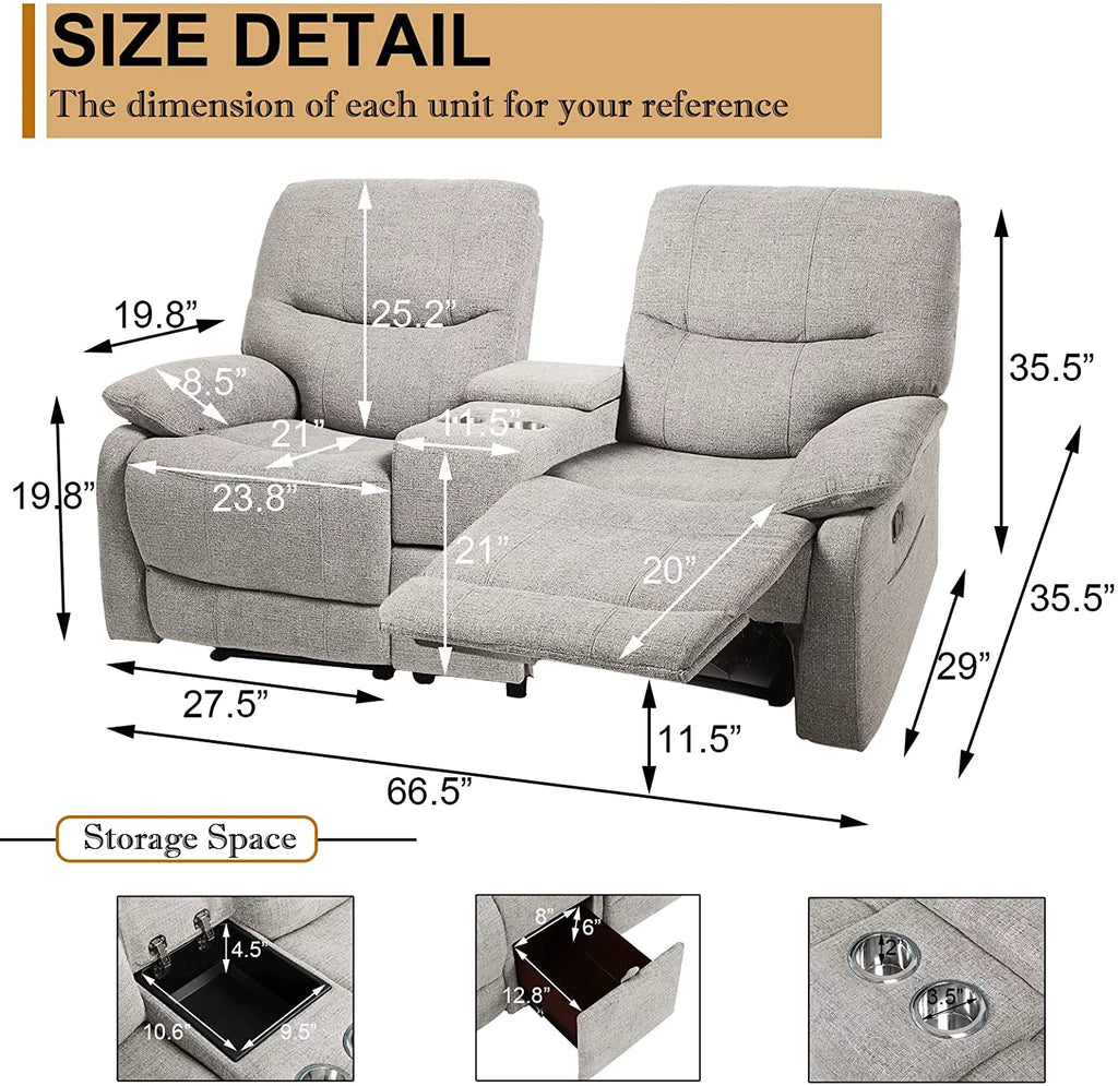 Fabric Double Reclining Loveseat with Console D429
