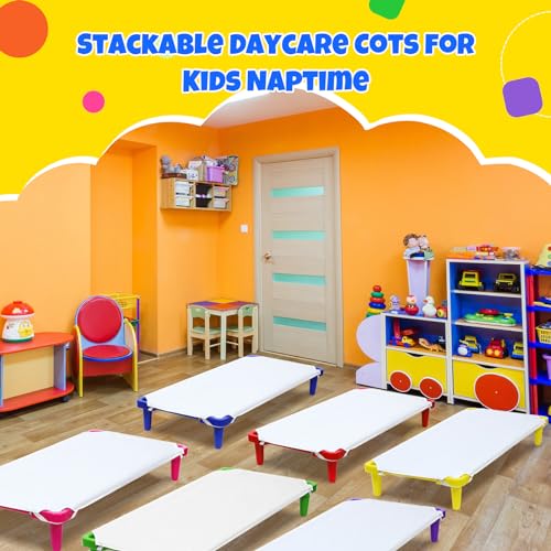 16 Pcs Stackable Toddler Nap Cots with Sheets Set O21983