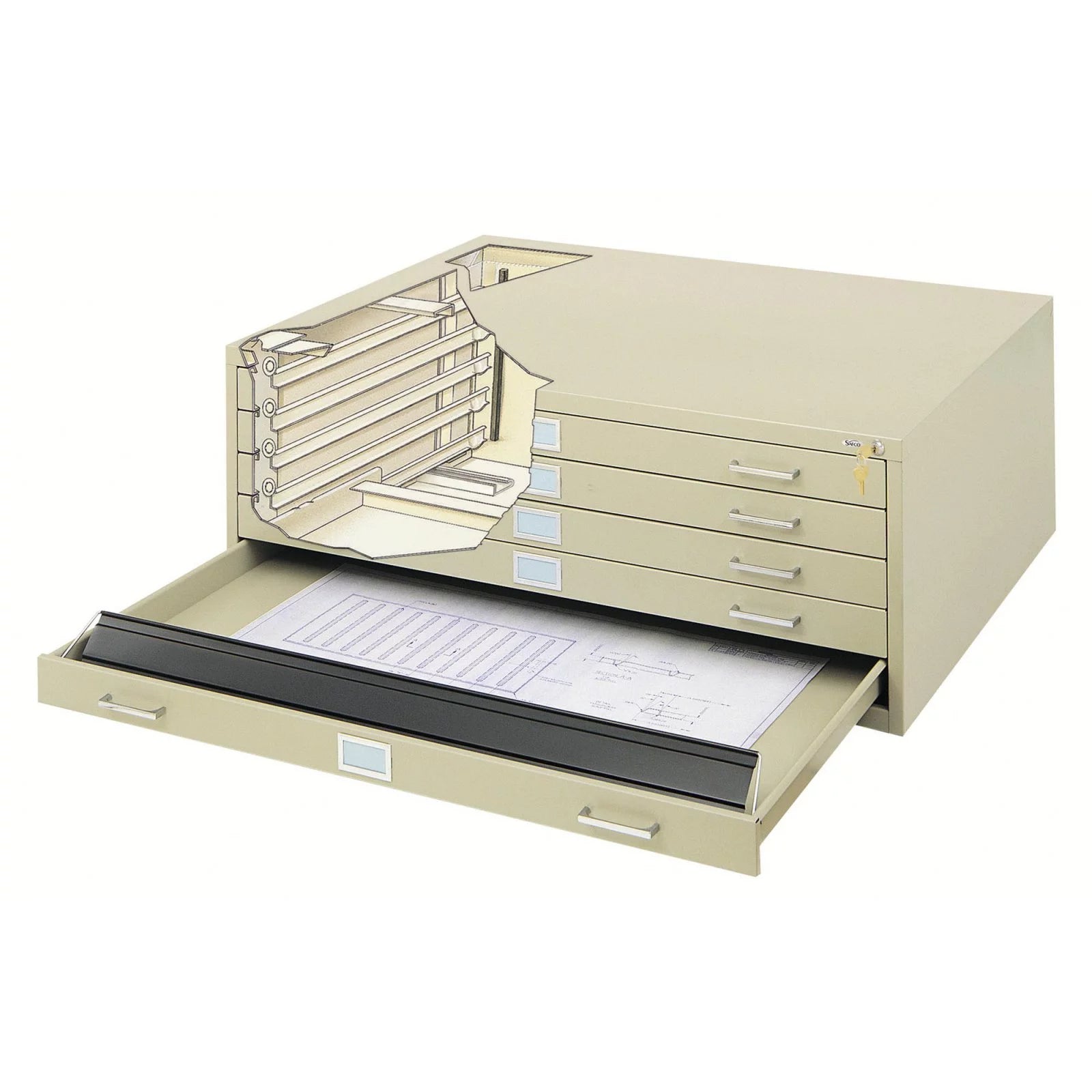 5 Drawer Metal Flat Files Cabinet for 24" x 36" Documents in Tropic Sand D38018
