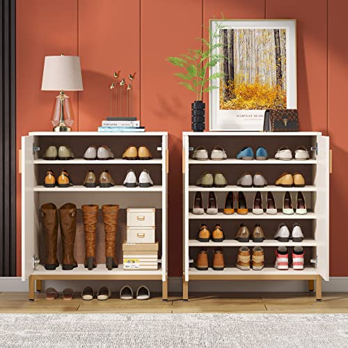 White Gold 20 Pairs Shoe Cabinet with Doors H376