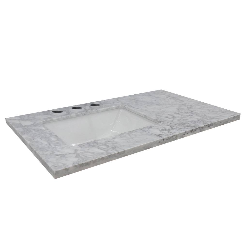 White Carrara Vanity Top with Left Side Rectangular Sink K6370