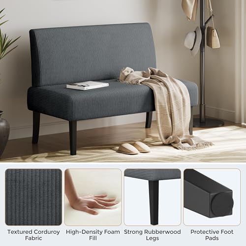 Small Comfy Sofa Mini Loveseat Couch 2-Seater Armless Sofa Chair, Corduroy Fabric, Dark Gray K215