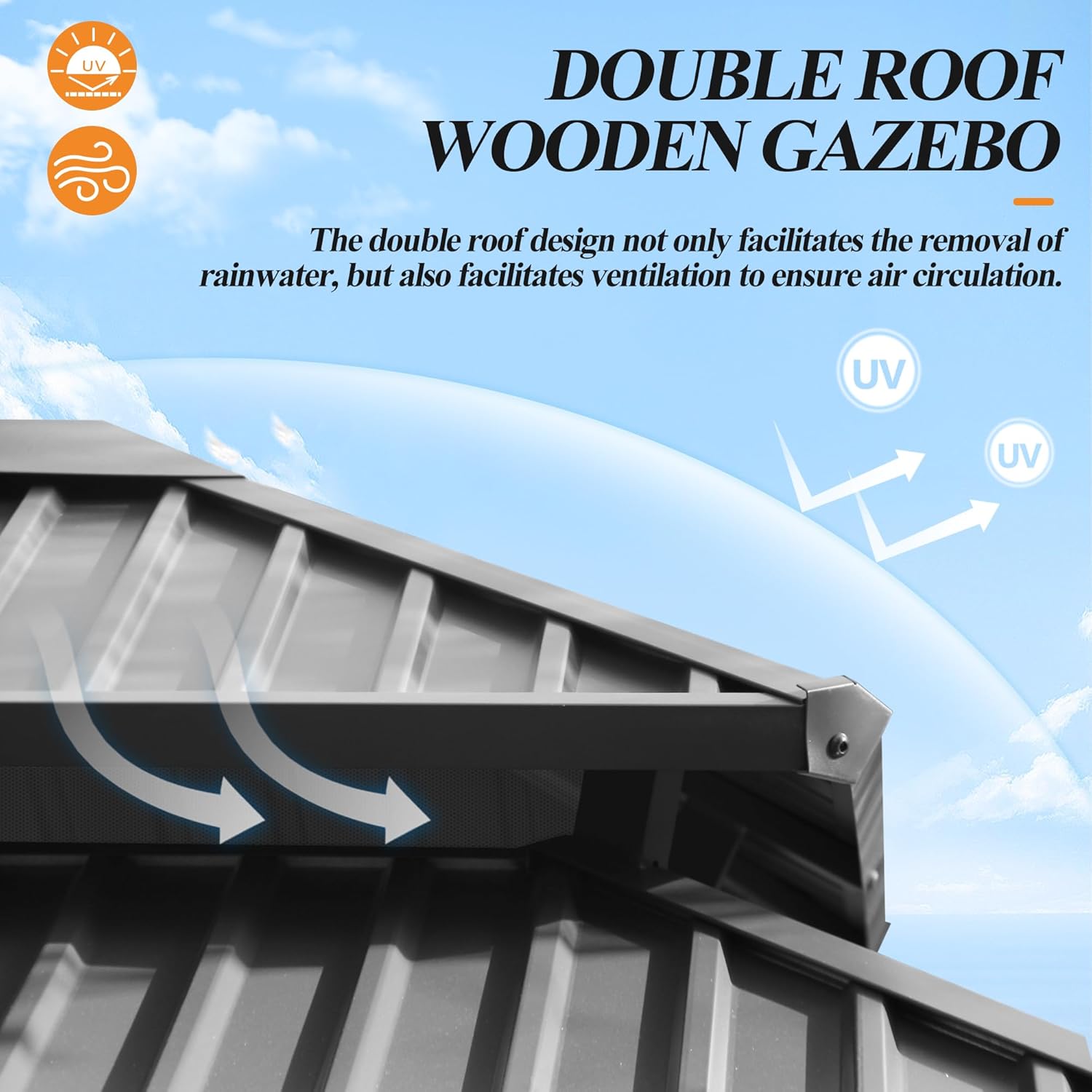 Olive Green Galvanized Steel Roof Wooden Gazebo B9588