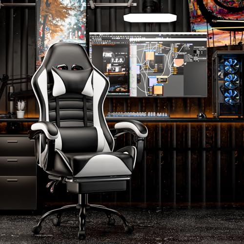 Blue PU Leather Ergonomic Gaming Chair with Footrest R2872