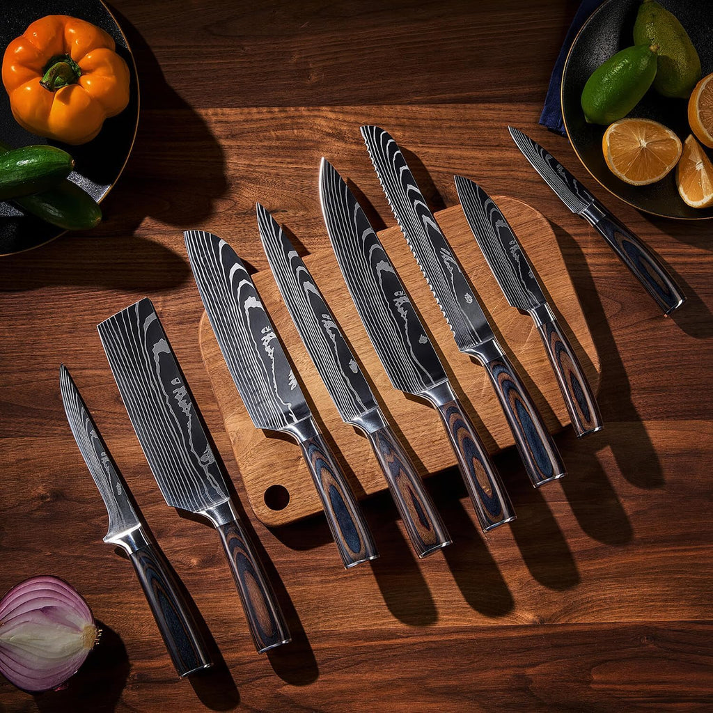 8-piece Japanese Kitchen Knife Set with Damascus Pattern Q7059