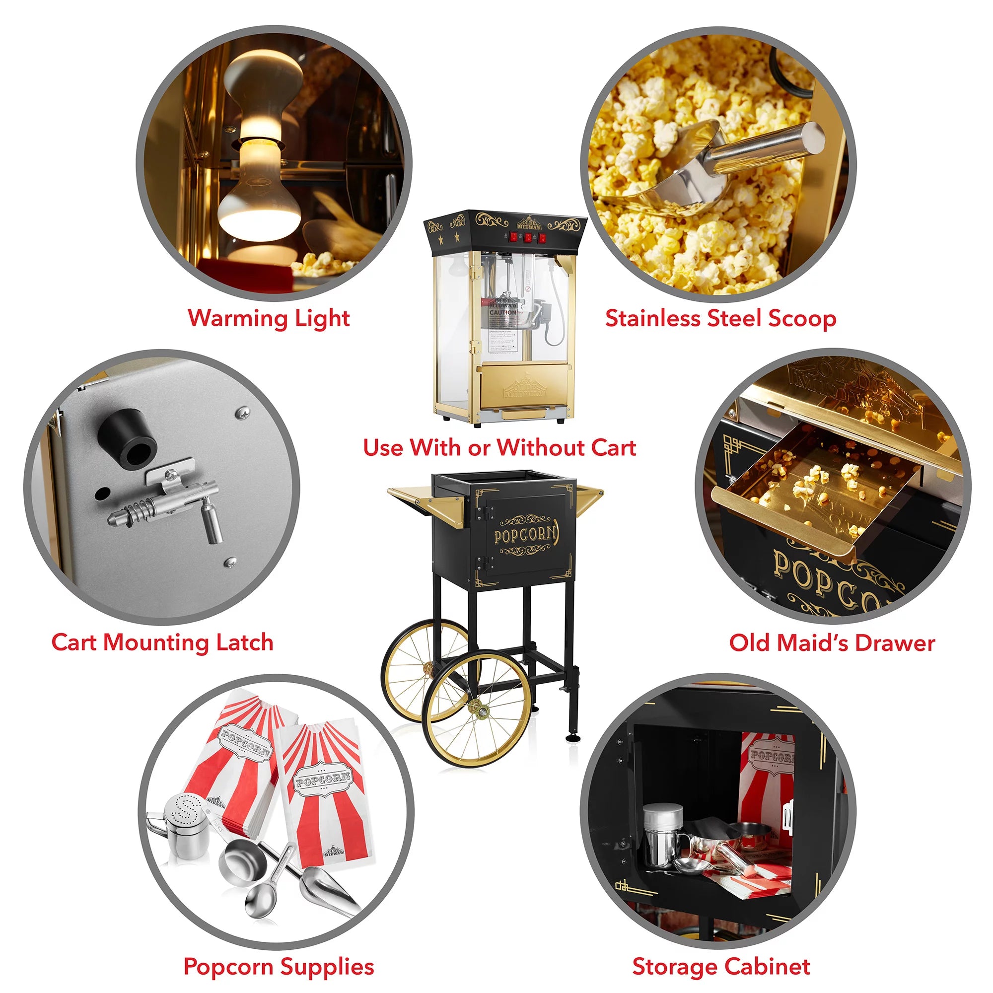 Black 8 oz Popcorn Machine with Cart B61286
