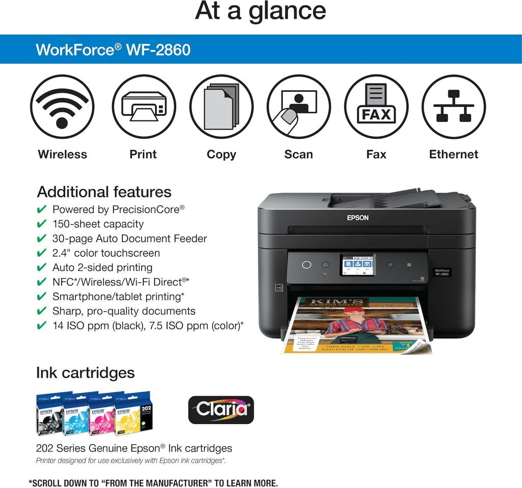 Wireless Color All-in-One Printer with Scanner, Copier, Fax J27343