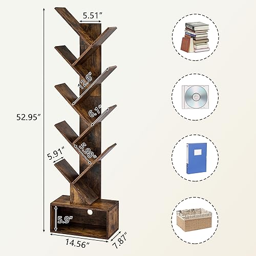 9 Tier Tree Bookshelf with Drawer, Greige F9678