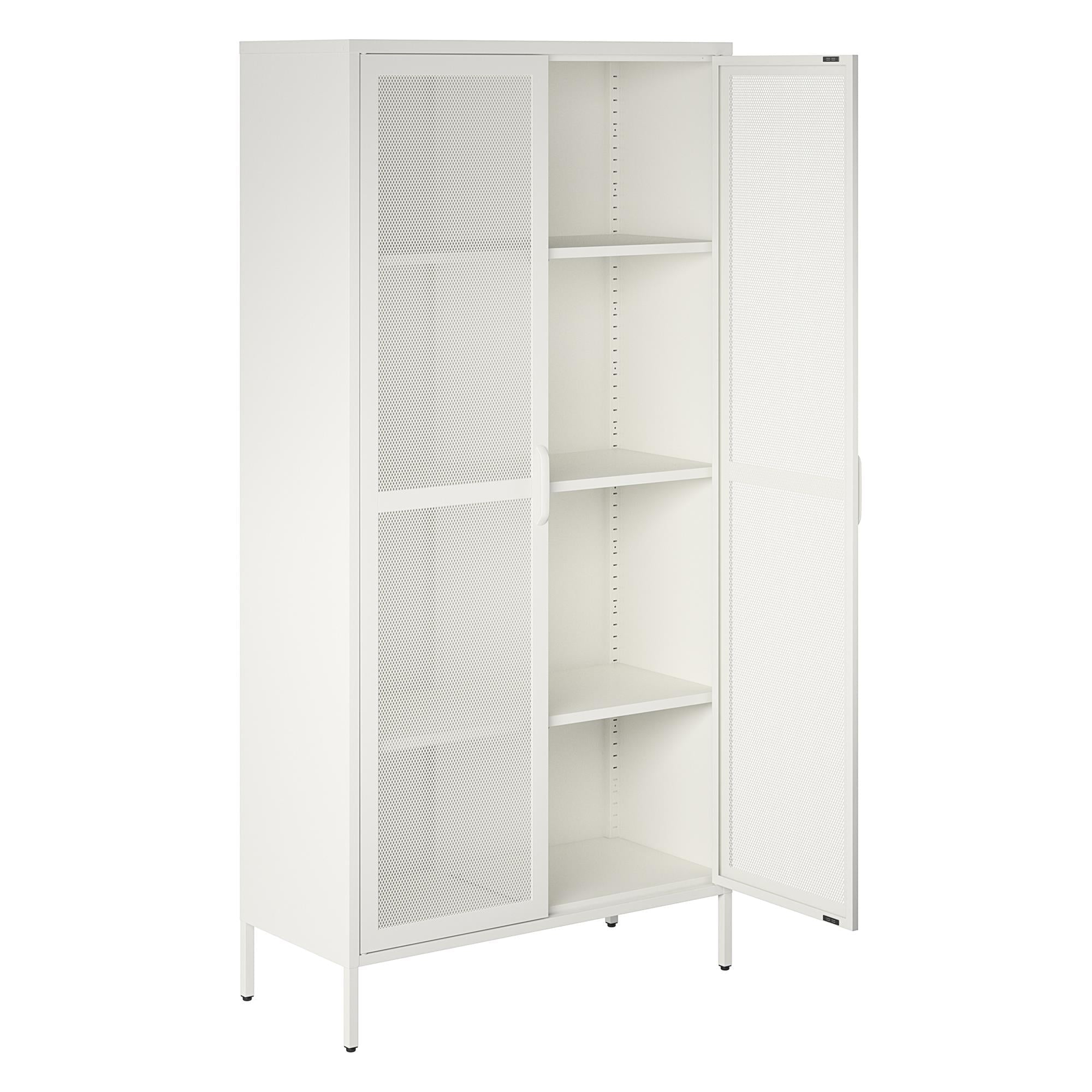 2 Door Tall Metal Locker Style Storage Cabinet with Mesh Metal Doors, Soft White V254