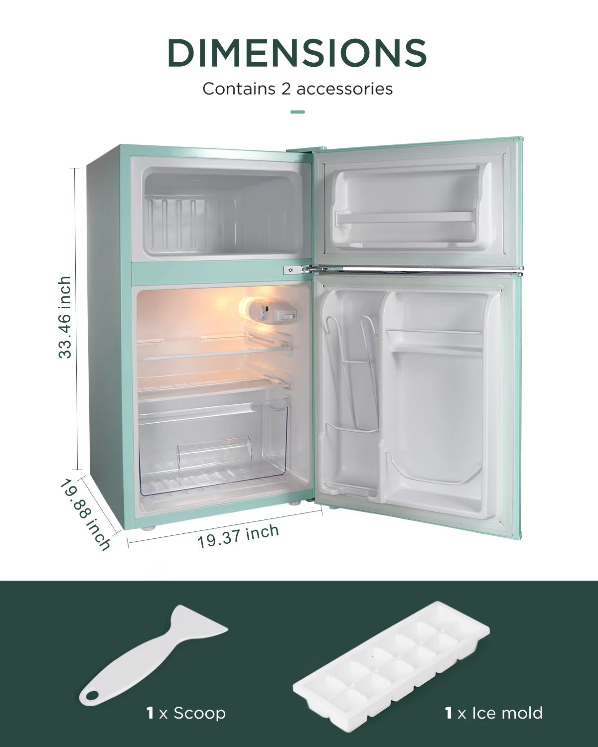 Green 3.2 Cu ft Compact Mini Refrigerator with Separate Freezer Q4858