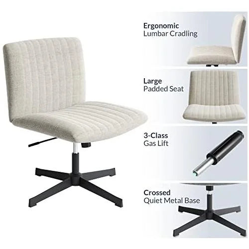 Beige Armless Ergonomic Office Chair With Height Adjustment And Tilt Function G638