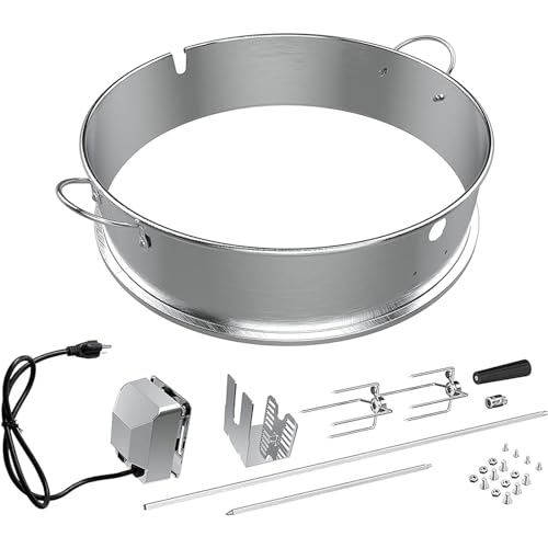 Silver Kettle Grill Rotisserie Ring Kit with Motor, Forks, Spit Rod S37503