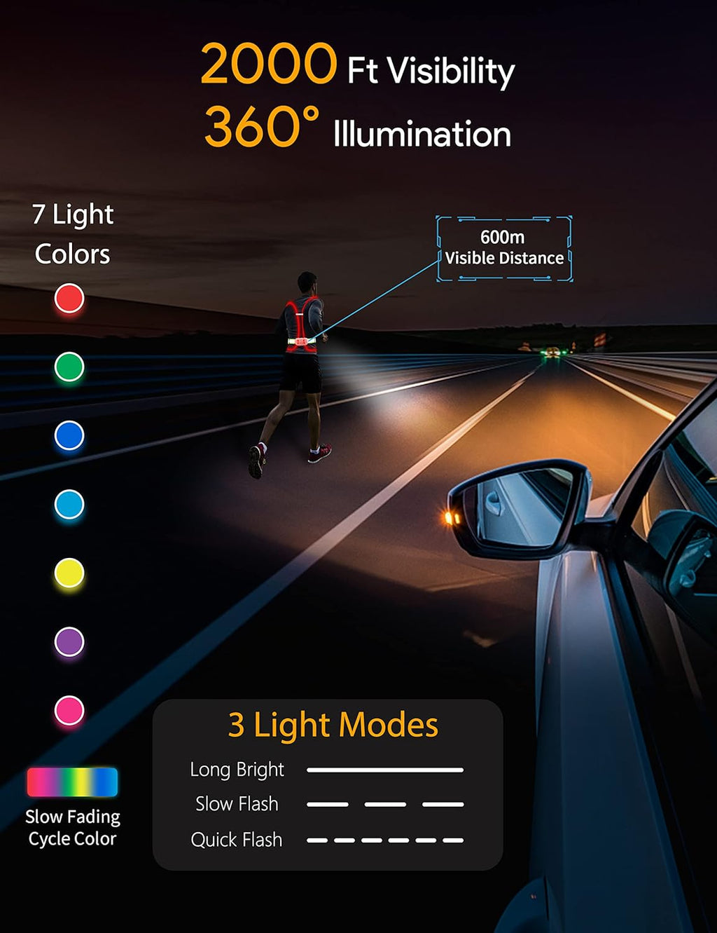 High Visibility LED Light Up Vest, 360° Reflective Safety Gear, Rechargeable Waterproof, L-Green K44241